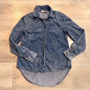 Mudd Acid Wash Denim Shirt‎ Long Sleeve Button Down Cutout Back Women's Small S